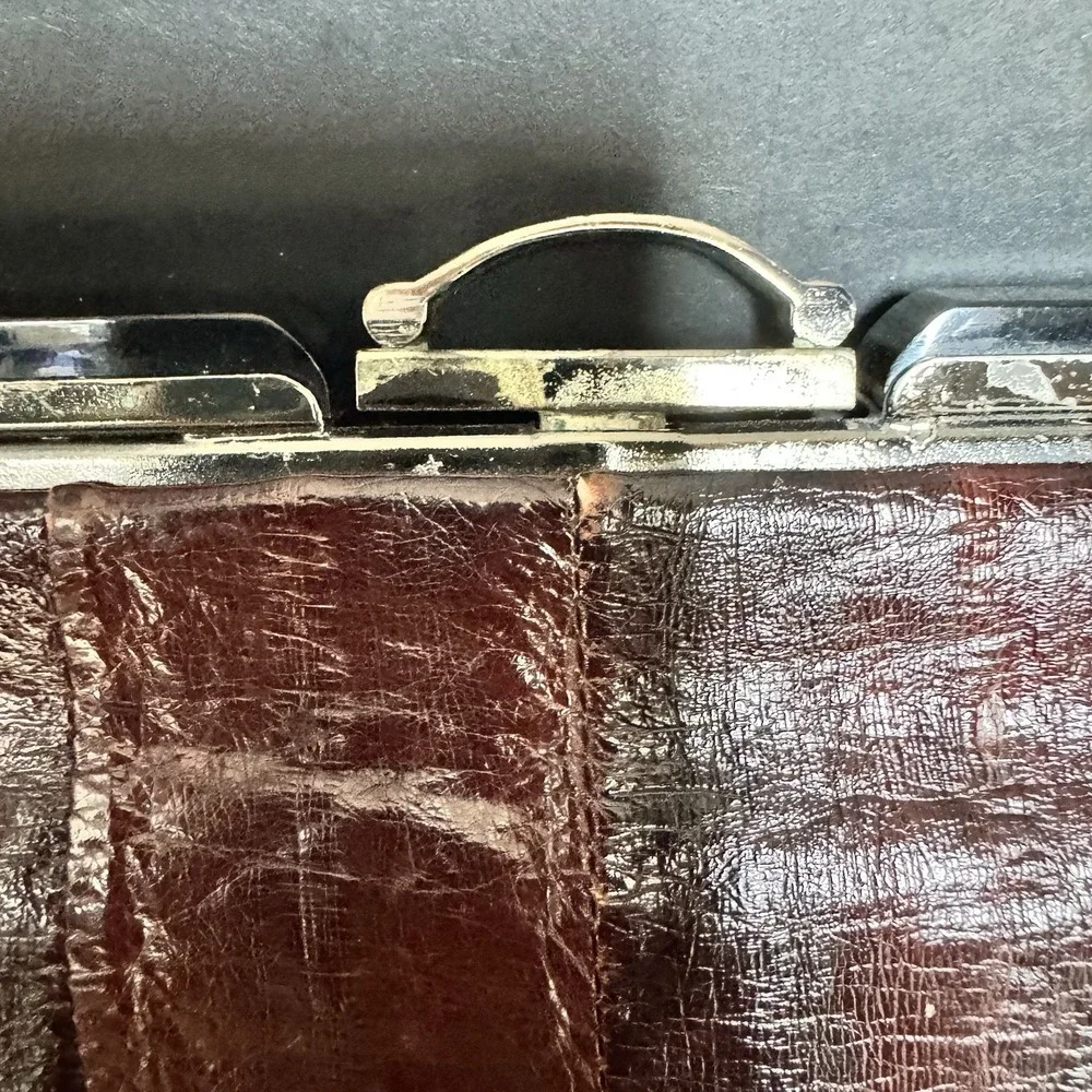 Vintage Genuine EEL SKIN Brown Kiss Lock Clutch Purse